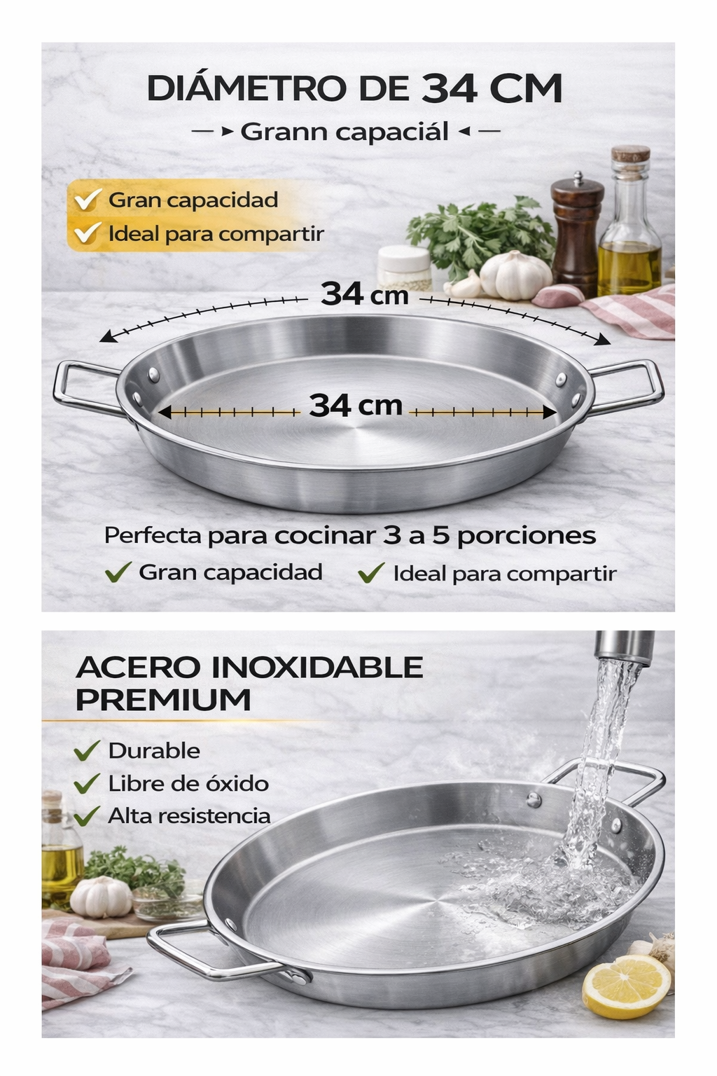 Paellera CG profesional 34 cm - medidas