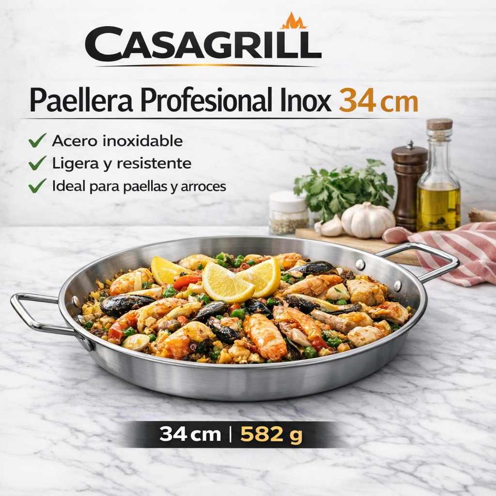Paellera CG profesional de acero inoxidable 34 cm