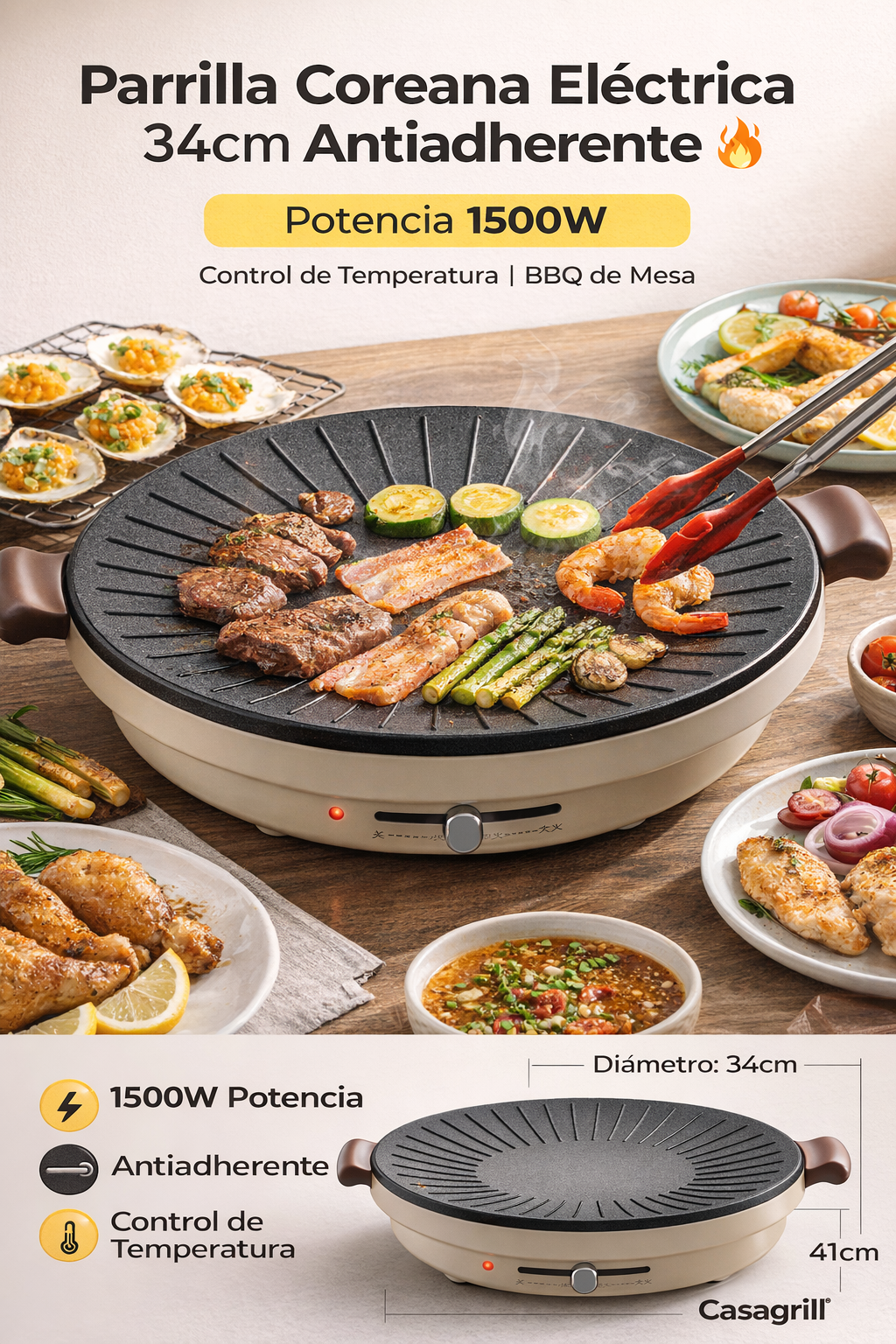 Parrilla Eléctrica Coreana 34cm Antiadherente